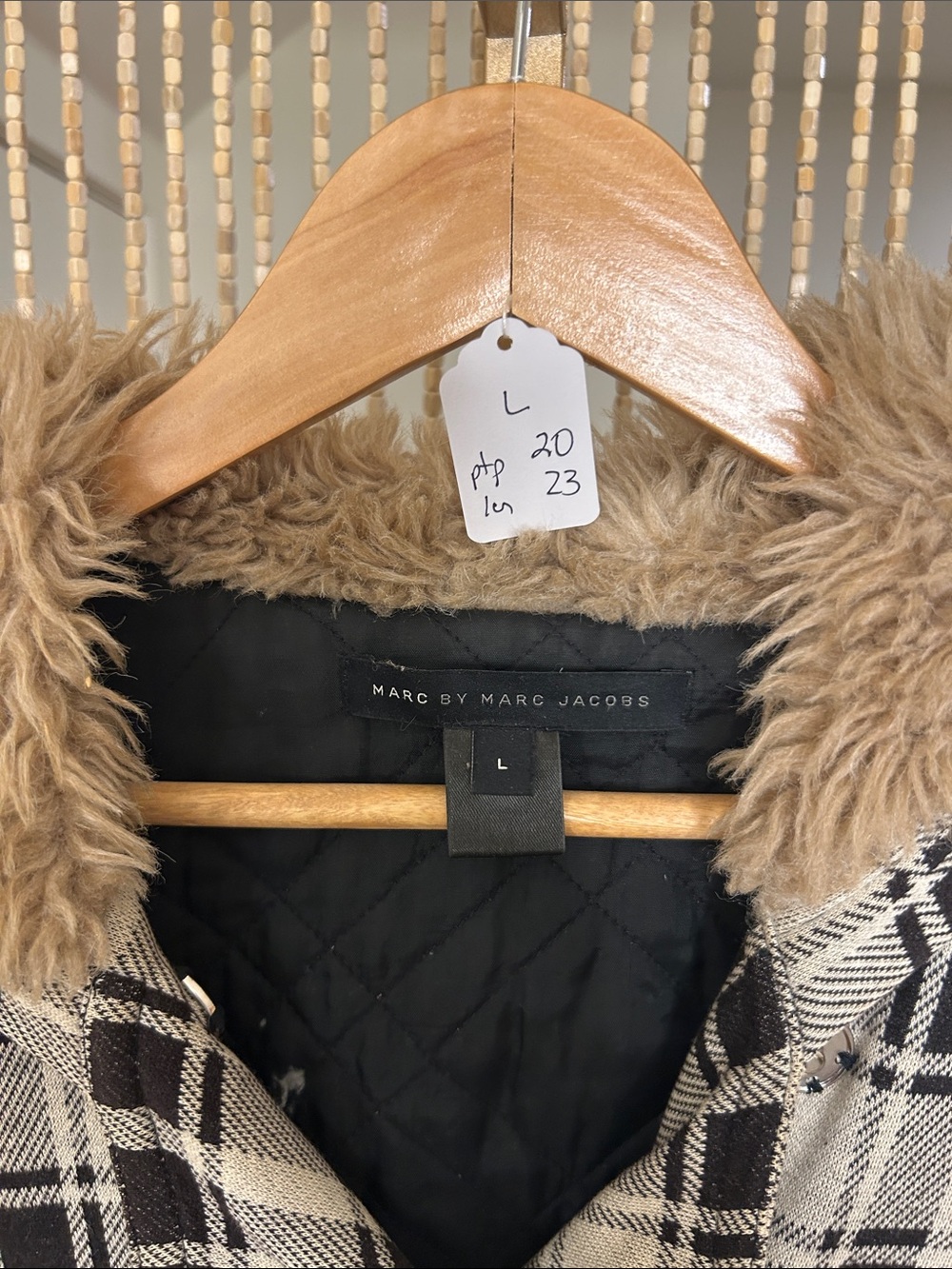 Marc by Marc Jacobs Plaid Coat with Faux Fur Hood Size L - Picture 2 of 7